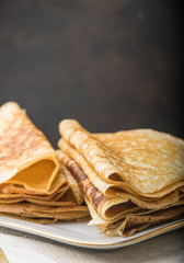 thin pancakes close up