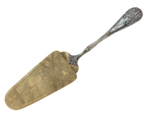 Silver Vintage Cake Spatula isolated on white Background. Retro silverware.