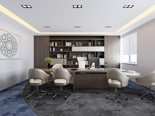 3d render working office room