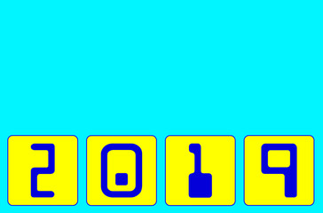 2019 blue numbers on yellow background in rounded squares