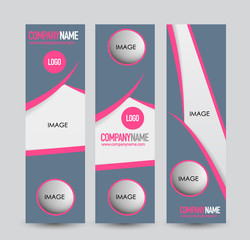 Banner template. Web design vectical block. Abstract background for ad, business, education, advertisement. Pink and grey color. Vector  illustration.