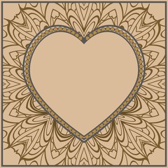 Lace Ornament With Heart And Floral Pattern. Template For Valentine's Day. Vector Illustration. For Greeting Card, Invitation Or Posters.