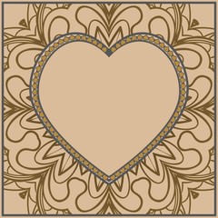 Lace Ornament With Heart And Floral Pattern. Template For Valentine's Day. Vector Illustration. For Greeting Card, Invitation Or Posters.