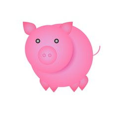 Simple funny cartoon pig - symbol of Chinese New Year 2019.  Holiday sign for poster or greeting card, isolated on white background.