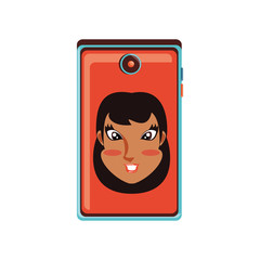 head of woman in smartphone device