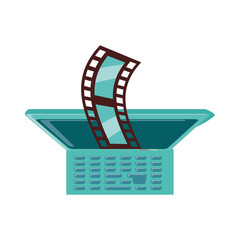 view aerial of laptop with video tape