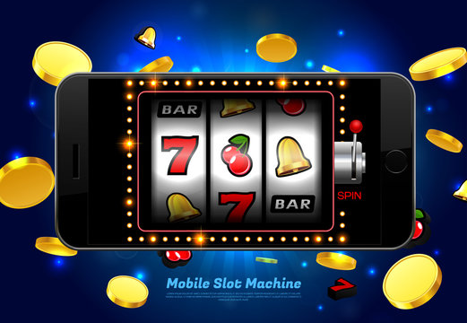 lucky slot machine casino on mobile phone with light background