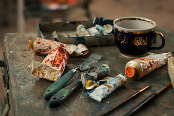 vintage artist tools in a gallery