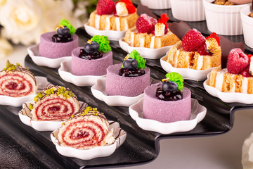 Berry velveteen blackcurrant, cake Napoleon, roll from cherry