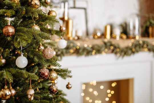 Christmas tree. Holiday  interior background