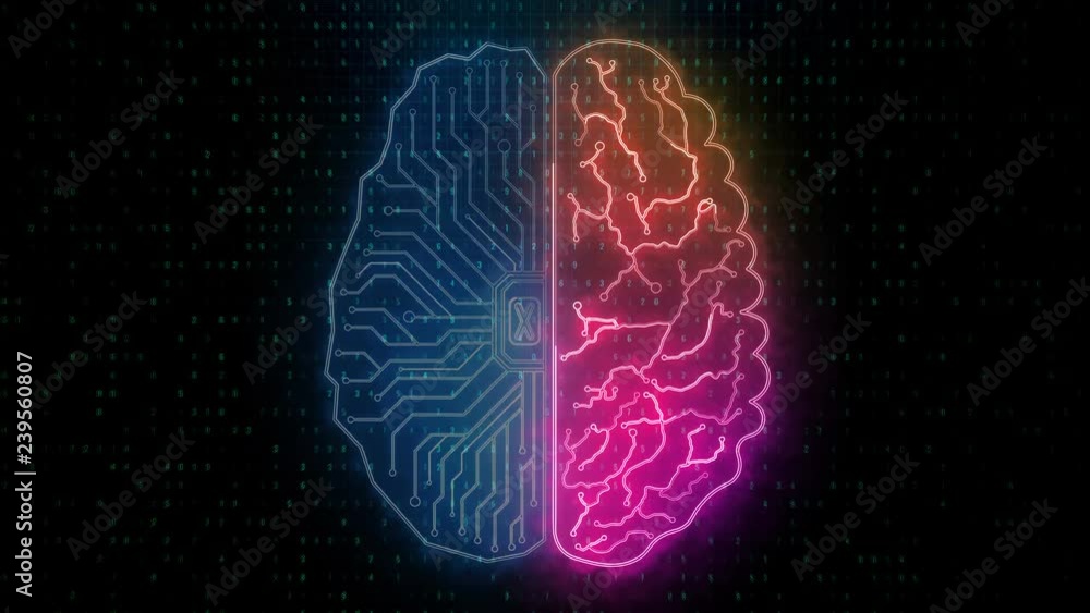 Poster creative circuit brain semispheres animation