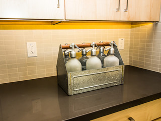 Modern Kitchen Counter Top With Seltzer Bottle Decor