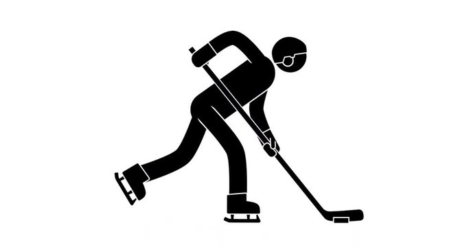 Pictogram Hockey Player leads the puck.  Icon winter sport people. Looped animation with alpha channel.