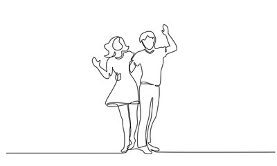 Couple woman and man hugging Continuous line