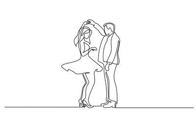 Couple woman and man dancing Continuous line