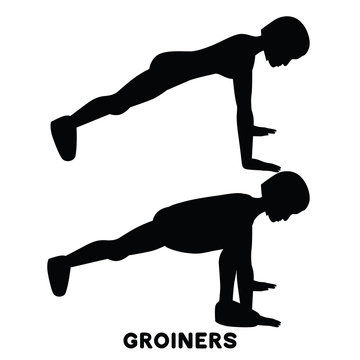 Groiners. Plank. Planking. Sport exersice. Silhouettes of woman doing exercise. Workout, training.