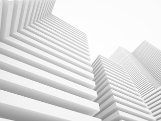 White minimalistic abstract city background 3D illustration