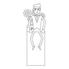 Businessman successful cartoon in black and white