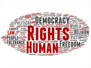Vector concept or conceptual human rights political freedom, democracy abstract word cloud isolated background. Collage of humanity world tolerance, law principles, people justice discrimination text
