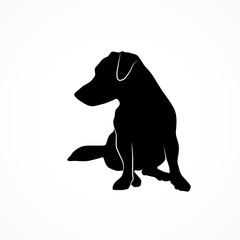 Silhouette of a small dog looking at left side. Jack russell terrier sitting and waiting. Vector illustration