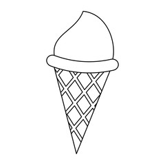 Ice cream cone with scoop in black and white