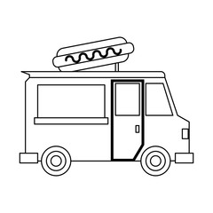 Food truck restaurant in black and white