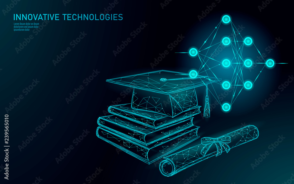 Poster machine learning 3d low poly technology business concept. neural network training artificial intelli