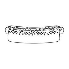 Hot dog fast food cartoon in black and white