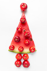 Christmas tree shape made out of fruits