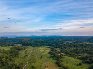 Aerial drone view of the Chocolate Hills on the island of Bohol, Philippines.