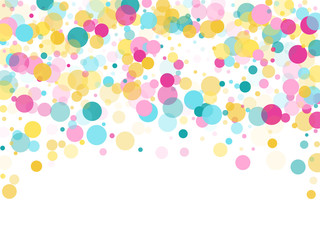 Memphis round confetti festive background in cyan blue, pink and yellow. Childish pattern vector.