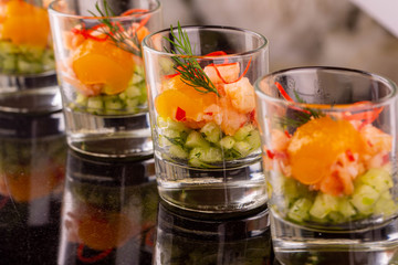 Fish snack with vegetables in glass shota