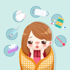 cartoon girl sick
