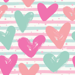 Seamless vector pattern with hearts and stripes.