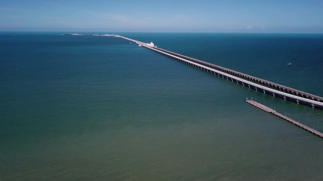 The World's Longest Pier - Progreso Pier. Gulf of Mexico. Aerial View. Bridge top view