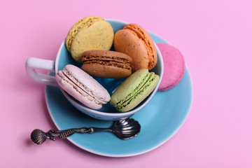 Macaroons Colorful different flavors in a cup