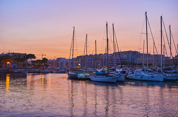 The scenic evening in Msida port, Malta