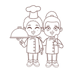 Chefs kids cartoon brown lines
