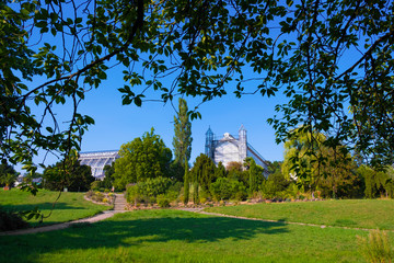 Fototapeta na wymiar Berlin, Germany - Berlin Dahlem Botanical Garden and Museum - Botanischer Garten - with historic greenhouse pavilions