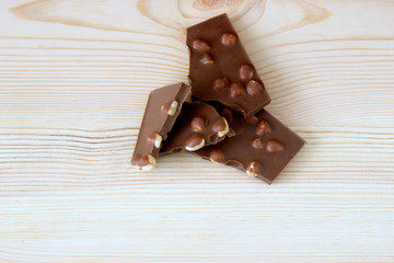 chocolate with nuts on white background