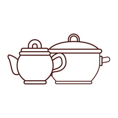 kitchen pot and teapot brown lines