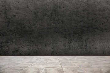 tile floor on a dark concrete wall background