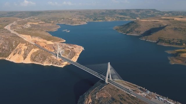 The Nissibi Euphrates Bridge is a cable-stayed bridge completed on May 21, 2015, spanning the Lake Ataturk Dam on the Euphrates River at the provincial border of Adiyaman &ndash; Sanliurfa.
