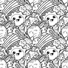 Fototapeta premium Funny doodle monsters on seamless pattern for prints, designs and coloring books