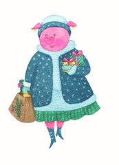 Cute pig with gifts