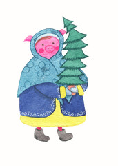 Cute pig with fir