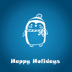 2019 Happy New Year greeting card design template layout on blue gradient background with penguin text happy Holidys