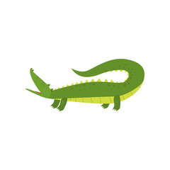 Young green cute cheerful crocodile spends his free time.