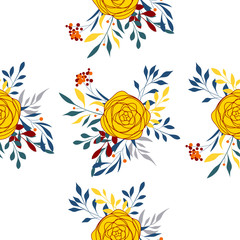 Obraz premium Seamless floral pattern with roses, vector illustration in vintage style
