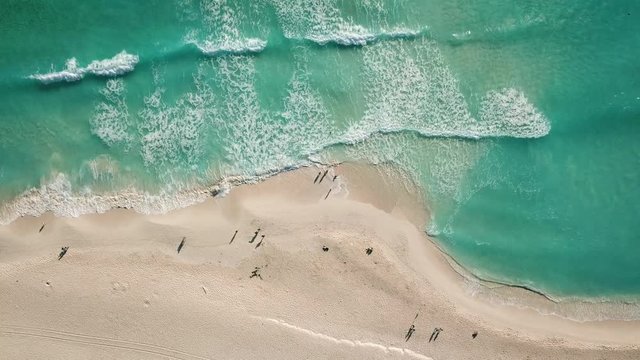 Sea Aerial view. The color of the water and beautifully bright. Azure beach. Top view aerial photo from flying drone of an amazingly beautiful sea landscape.